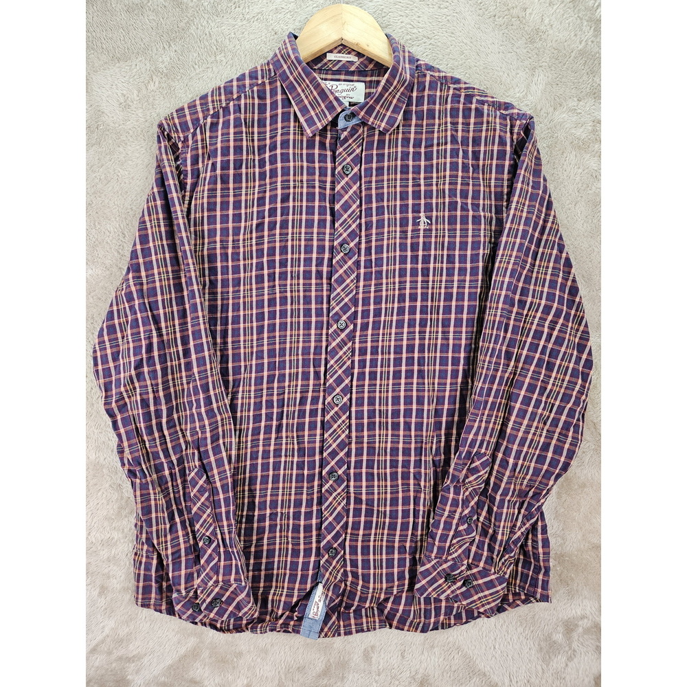 Original Penguin Plaid Button-down Long-sleeve Shirt Classic Fit Men's Size L